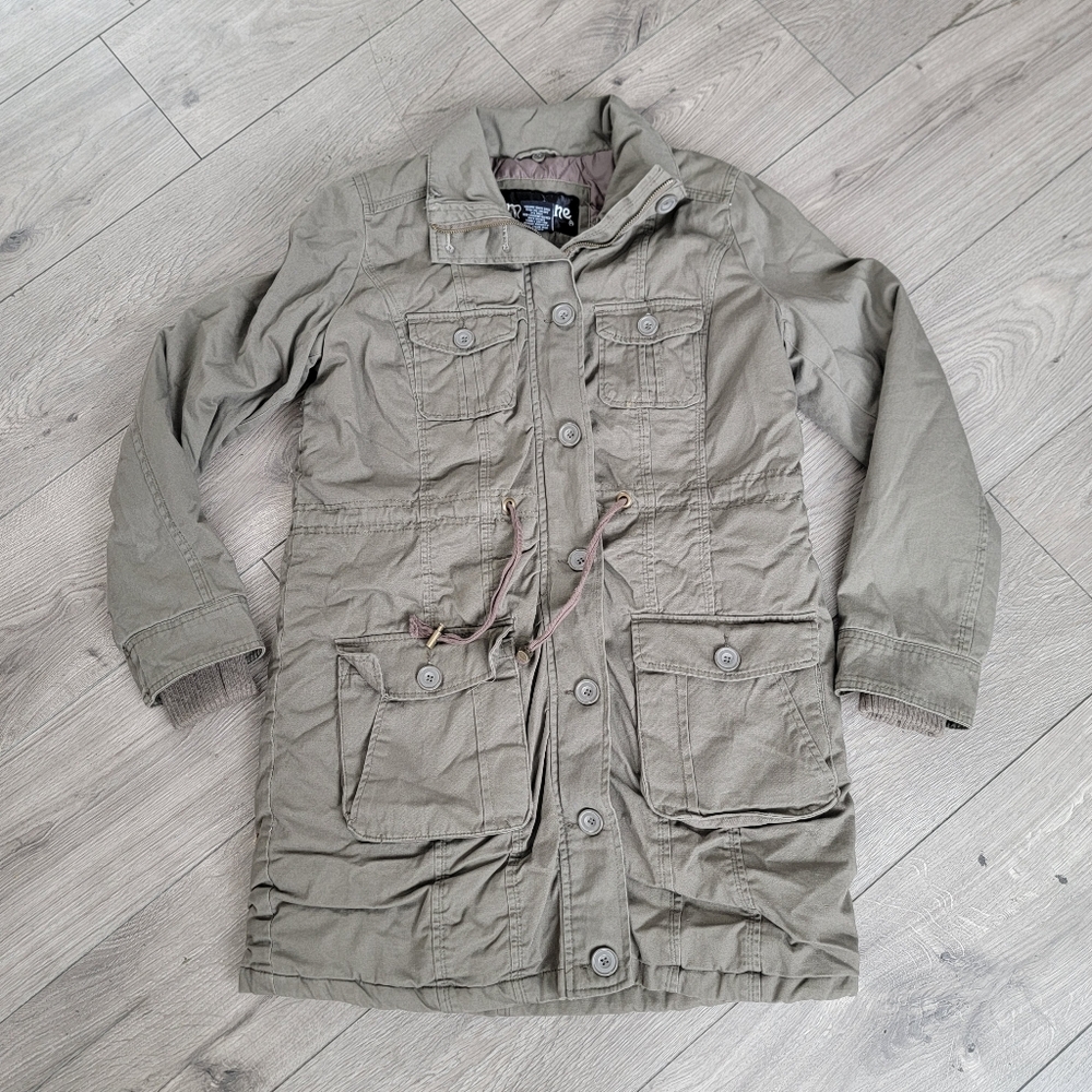 Me Jane Vtg Women's Army Green Parka Sz M 100% Cotton Outer Polyester Lined
